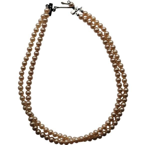 Vintage Cream Pearl Double Strand Necklace with Sterling Silver Beaded Jewelry - Picture 1 of 9